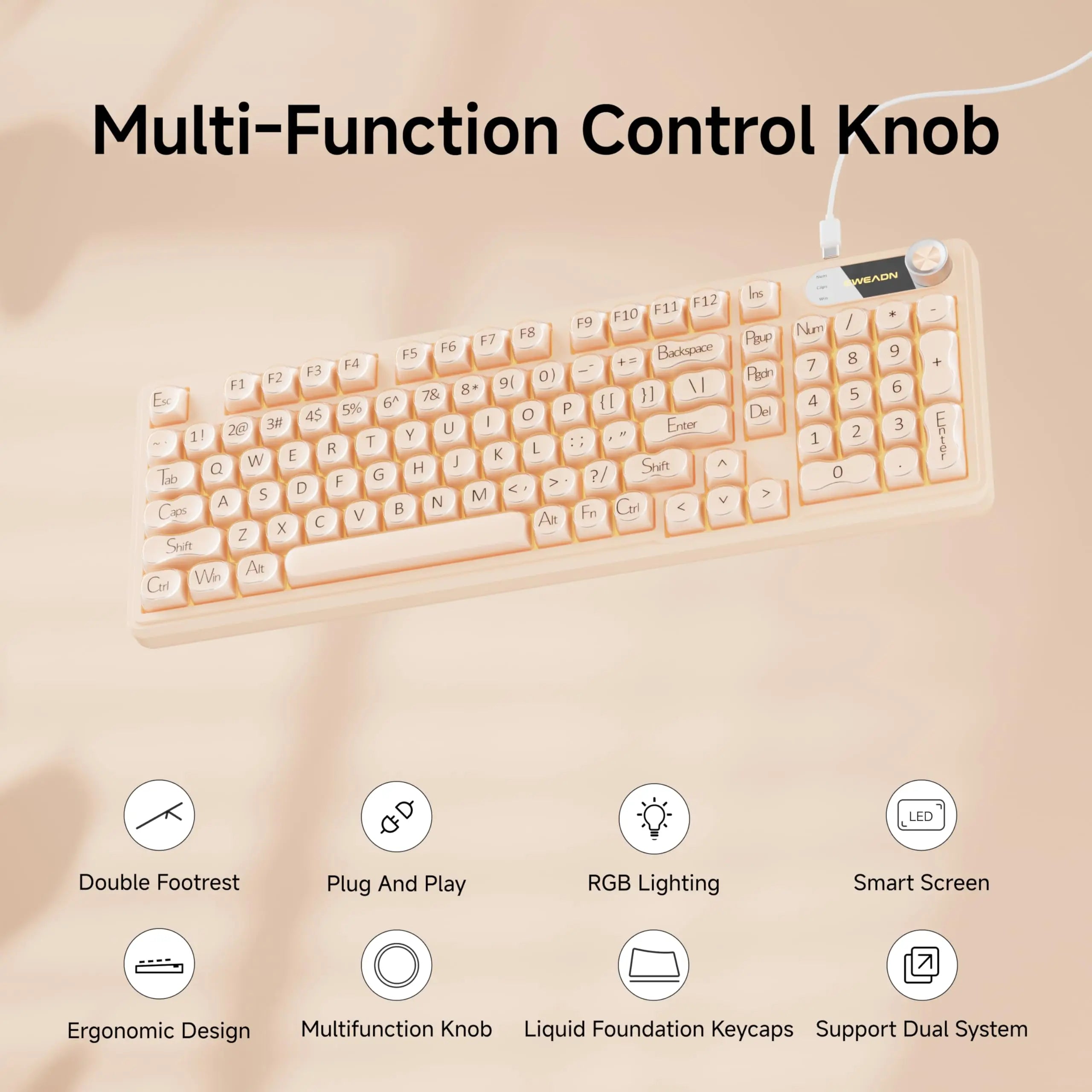 EWEADN V102 Wired Keyboard 98 Keys Creamy Gaming Keyboard RGB Silent Wired Cute Mechanical Computer Keyboard for Laptop PC Gamer