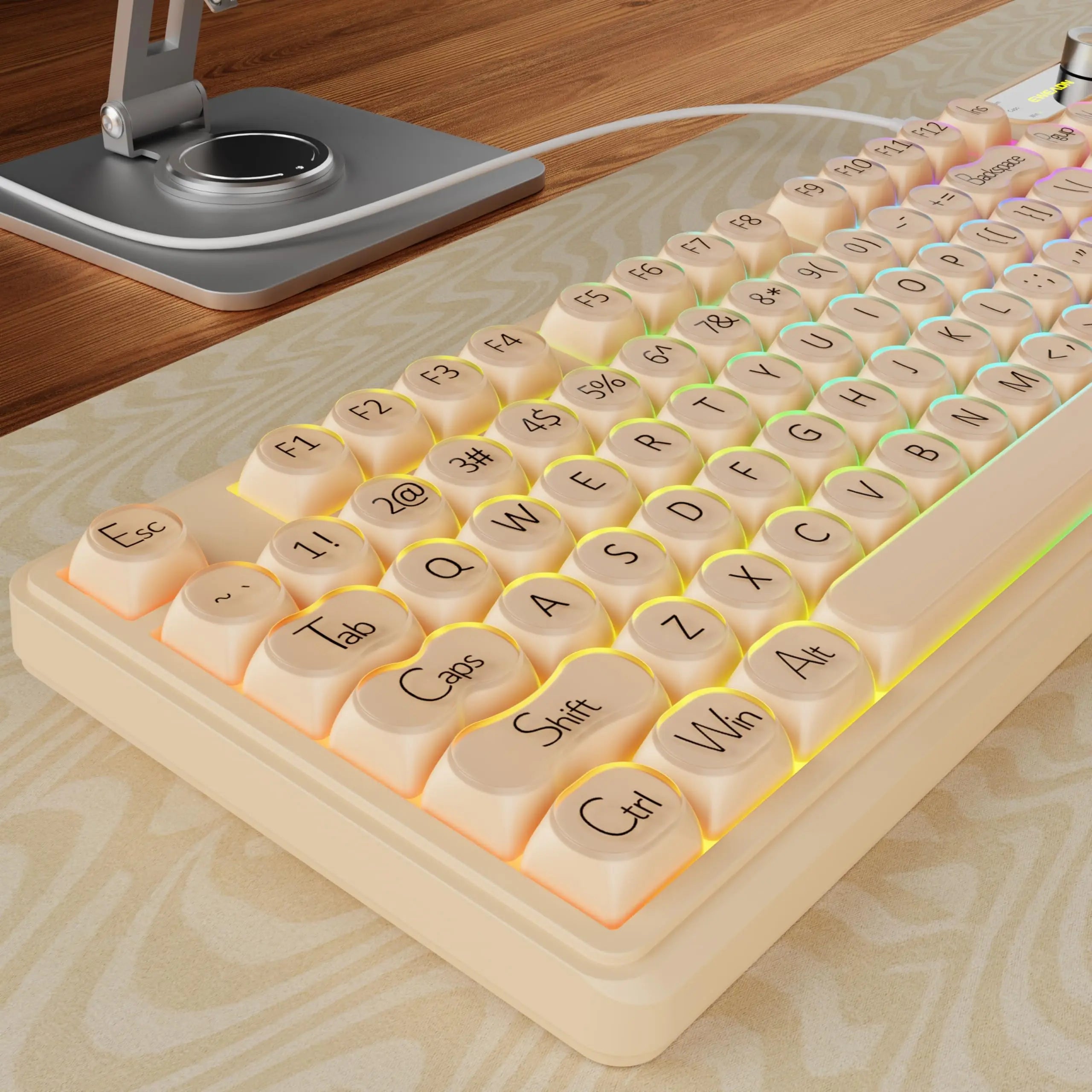 EWEADN V102 Wired Keyboard 98 Keys Creamy Gaming Keyboard RGB Silent Wired Cute Mechanical Computer Keyboard for Laptop PC Gamer